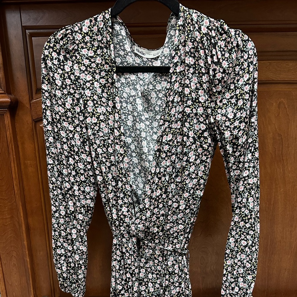 Floral long sleeve wrap dress